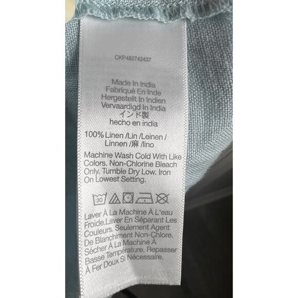 Madewell Square Neck Mini Dress 100% Linen Womens 10 Blue Smocked Open Back EUC - Picture 9 of 13